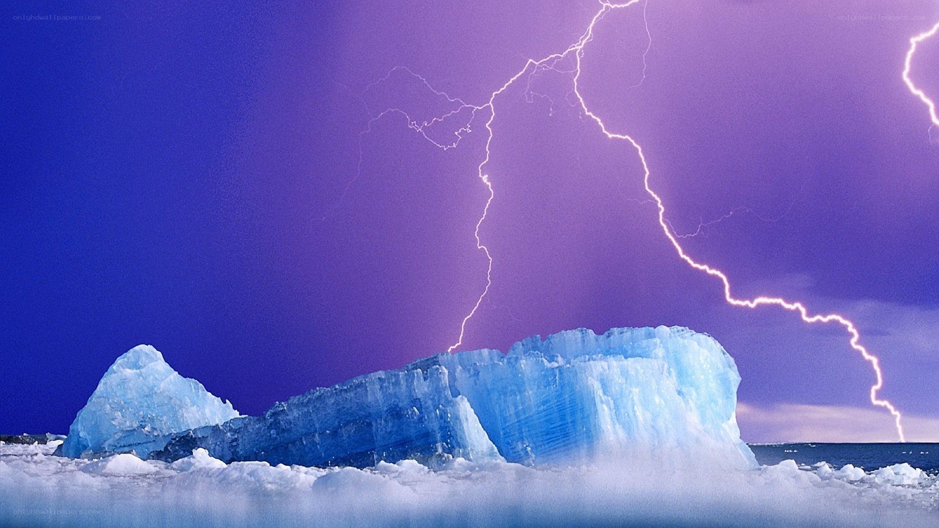 Lightning over icebergs