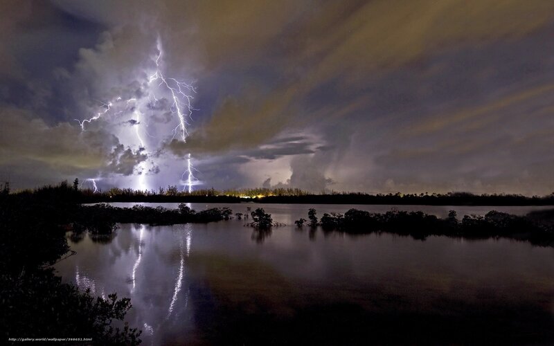Lightning over Lake — Black, Dramatic