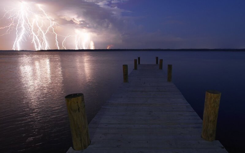 Lightning over Lake — Blue, Dramatic, Night