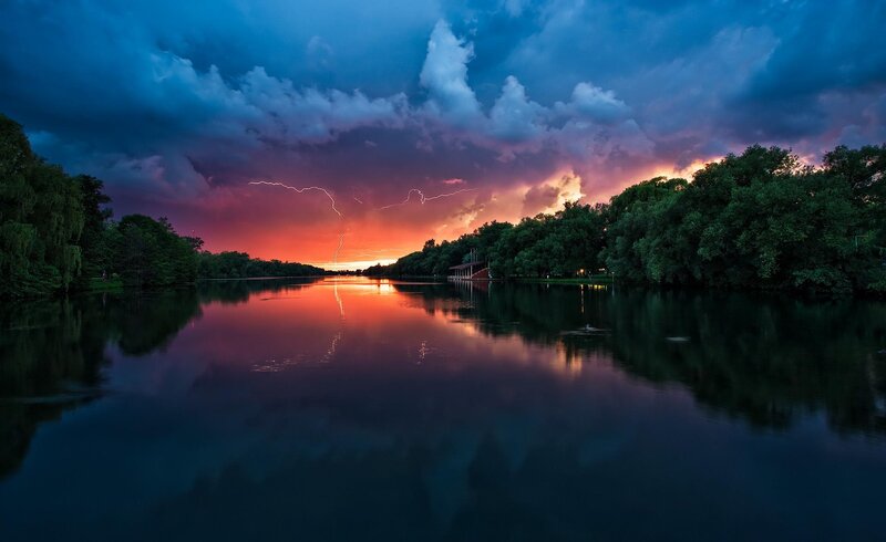 Lightning over Lake — Blue, Dramatic