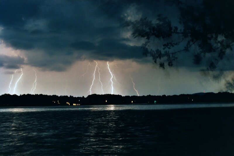 Lightning over Lake — Dark Blue, Dramatic