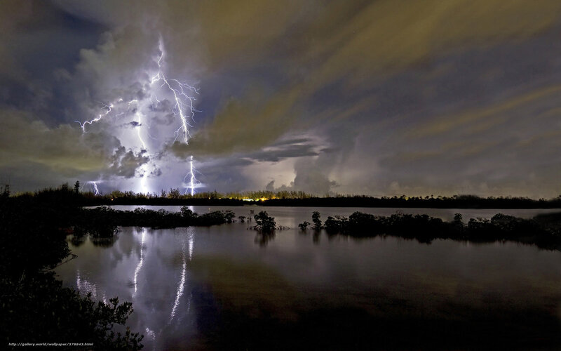 Lightning over Lake — Gray, Dramatic, Night
