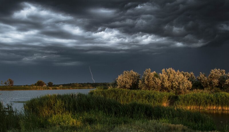 Lightning over Lake — Gray, Dramatic