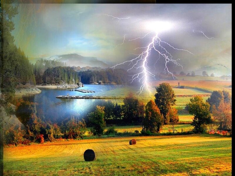 Lightning over Lake — Green, Dramatic, Afternoon