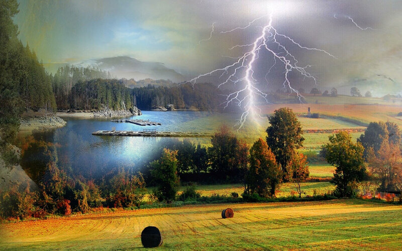 Lightning over Lake — Green