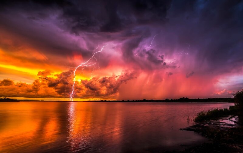Lightning over Lake — Orange, Dramatic