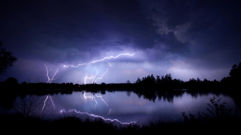 Lightning over Lake — Purple, Dramatic, Night