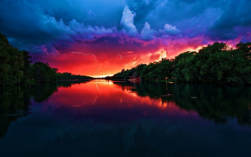 Lightning over Lake — Red