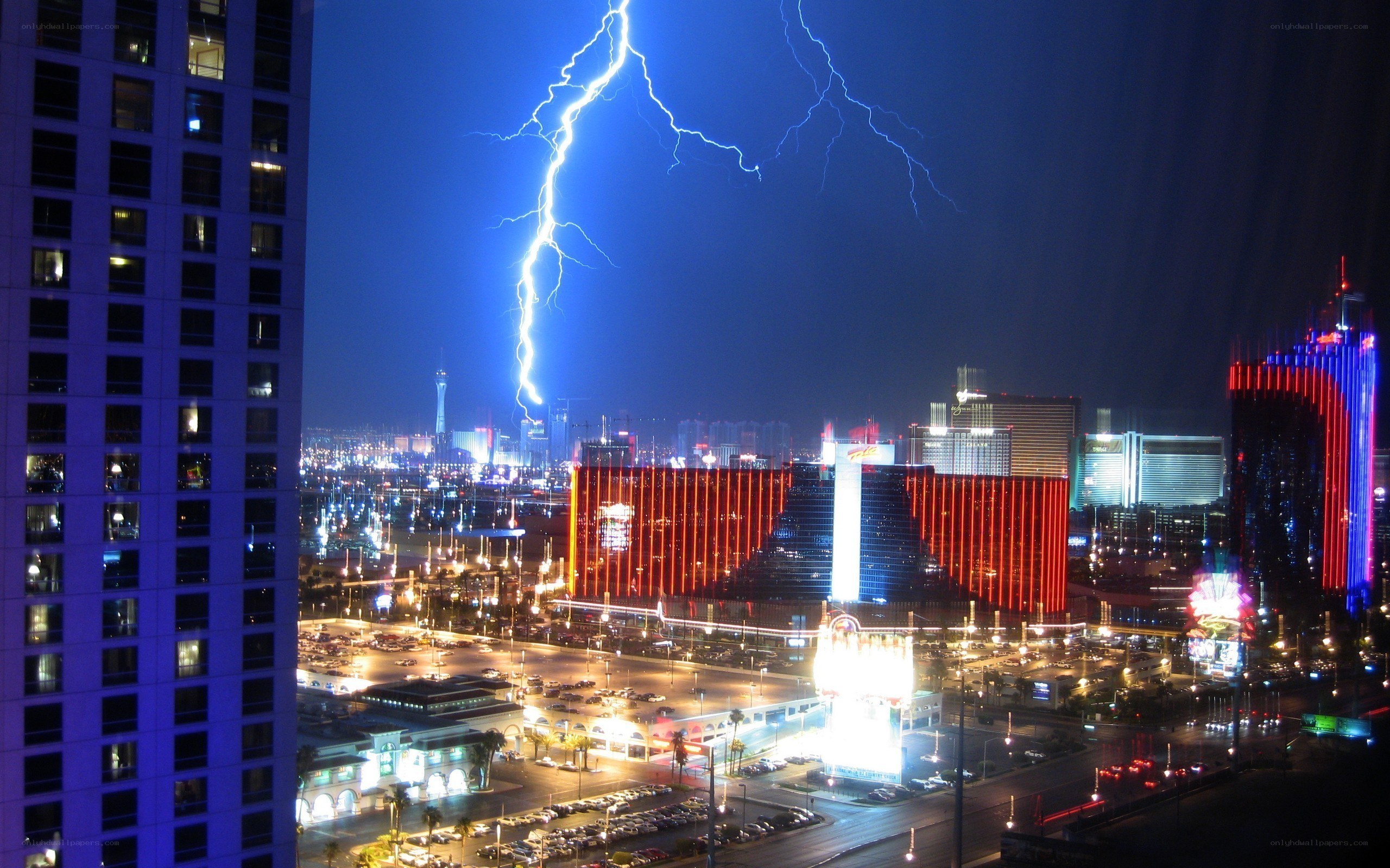 Lightning over Las Vegas at night