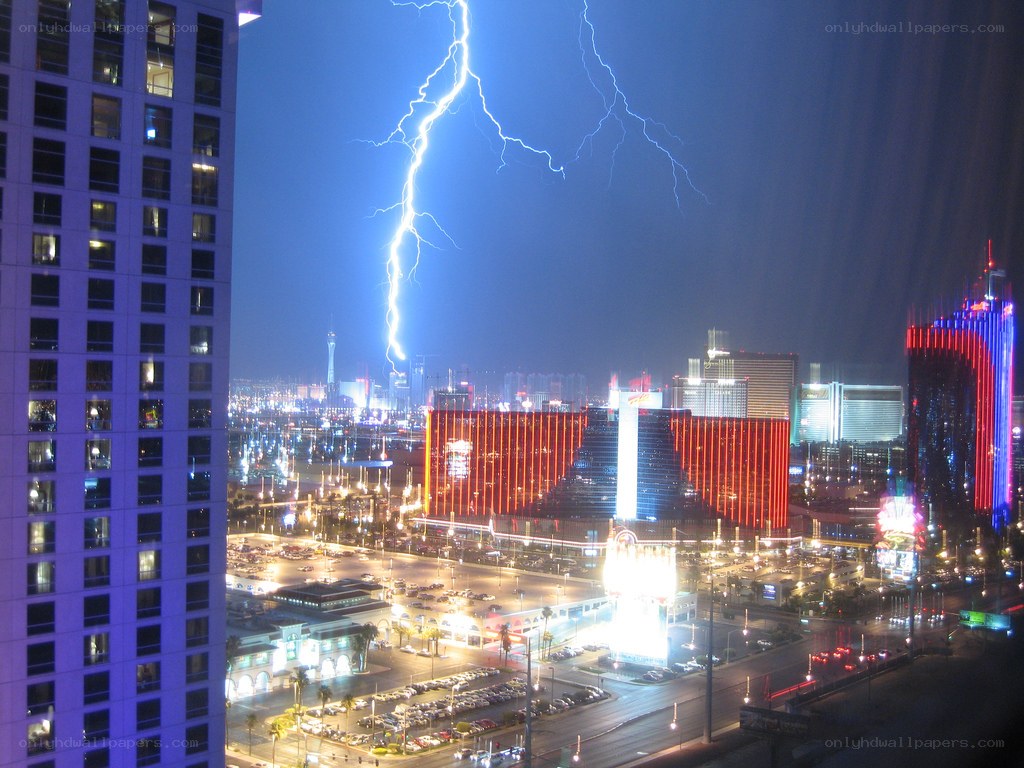 Lightning over Las Vegas at night