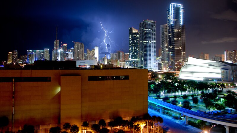 Lightning over Miami skyline