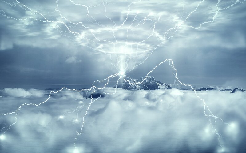 Lightning over mountain peaks