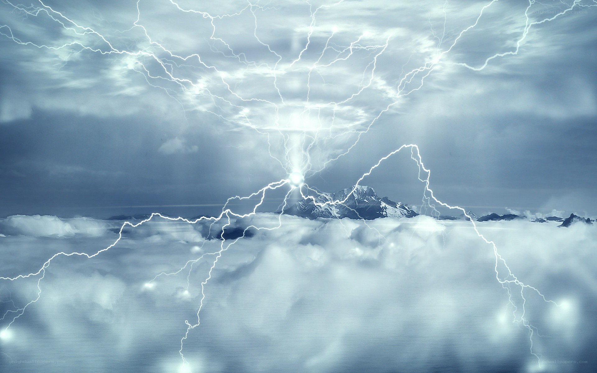 Lightning over mountain peaks