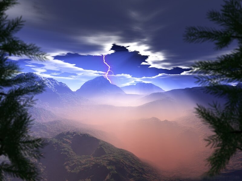 Lightning over mountain range