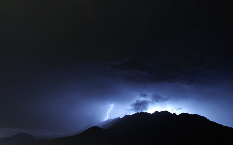 Lightning over Mountains — Black, Dramatic