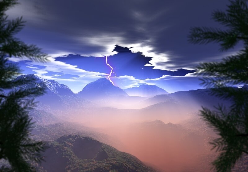 Lightning over Mountains — Blue, Dramatic, Night