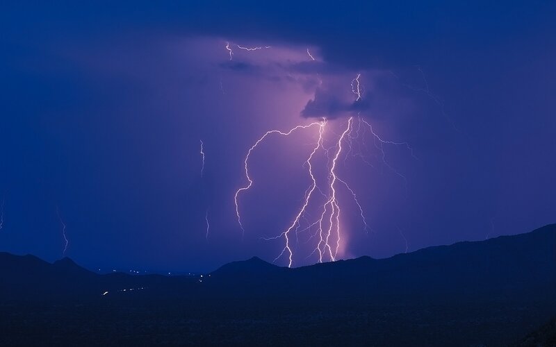 Lightning over Mountains — Blue, Dramatic