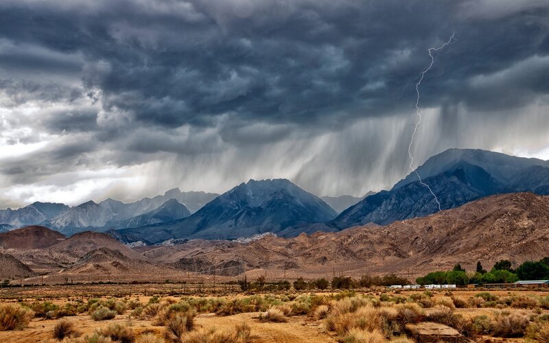 Lightning over Mountains — Gray, Dramatic, Afternoon