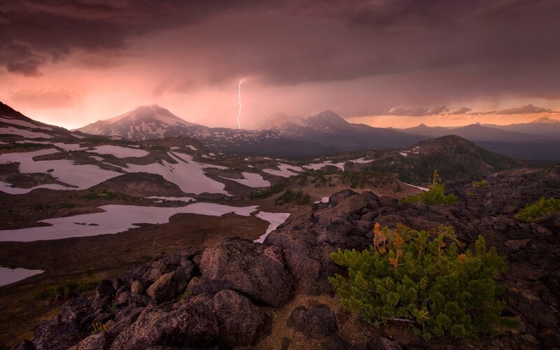 Lightning over Mountains — Purple, Dramatic, Sunset