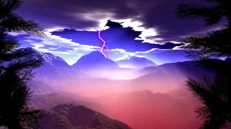 Lightning over Mountains — Purple, Dramatic
