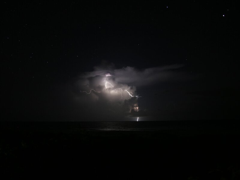 Lightning over Ocean — Black, Dramatic, Night, Photograph, Clouds, Stars