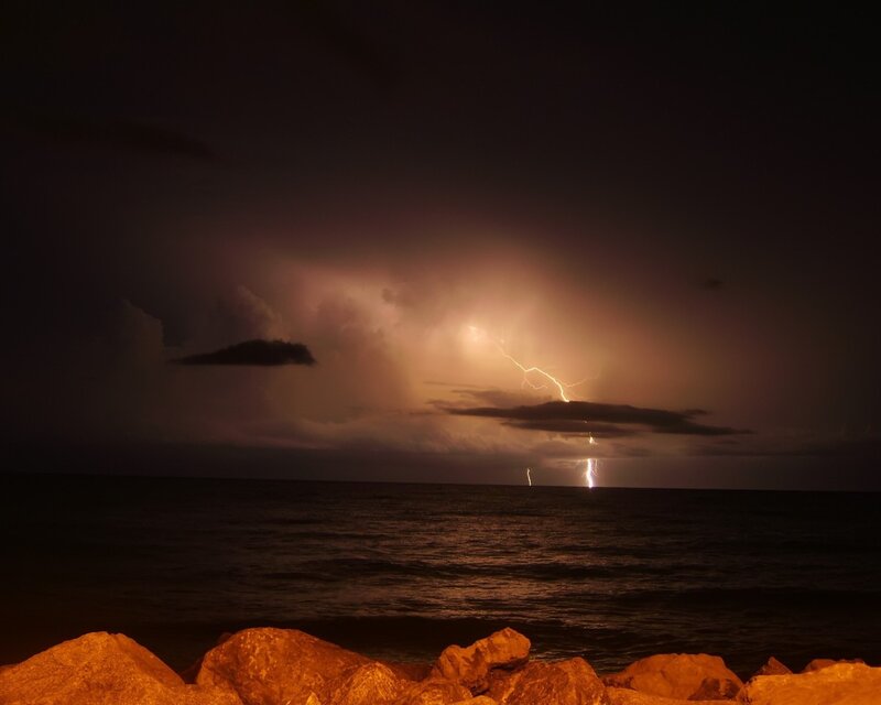 Lightning over Ocean — Black, Dramatic, Night, Photograph, Clouds