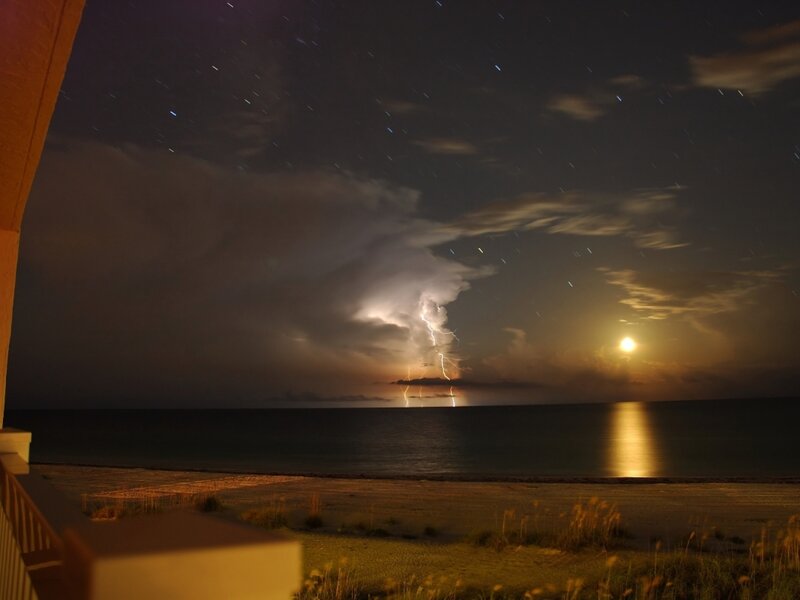 Lightning over Ocean — Black, Dramatic, Night, Photograph, Moon, Clouds