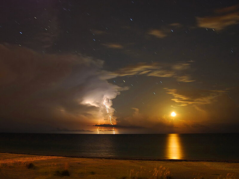Lightning over Ocean — Black, Dramatic, Night, Photograph, Storm