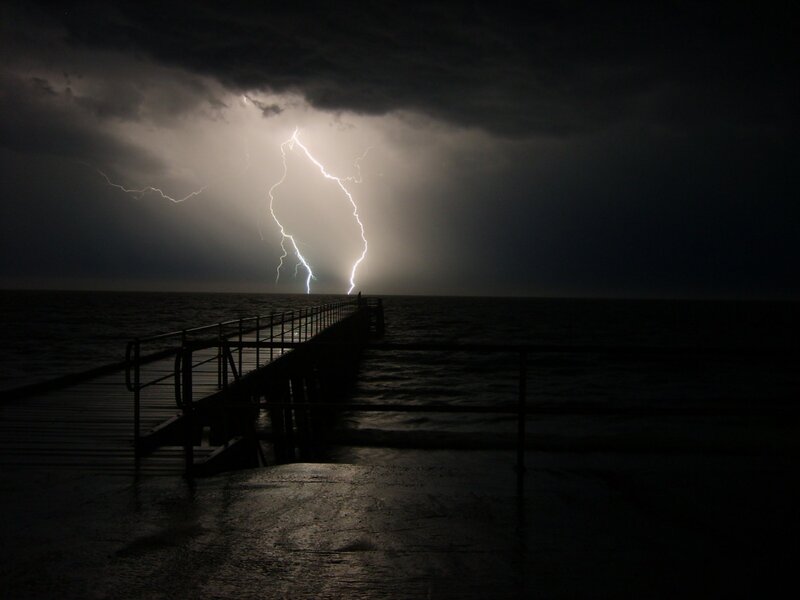 Lightning over Ocean — Black, Dramatic, Night