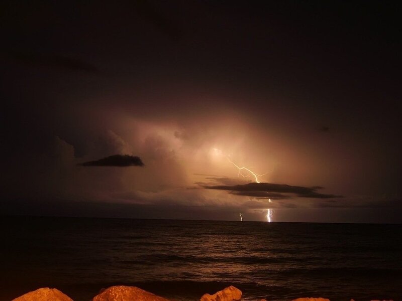Lightning over Ocean — Black, Dramatic