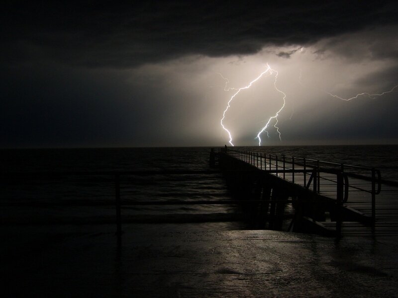 Lightning over Ocean — Black