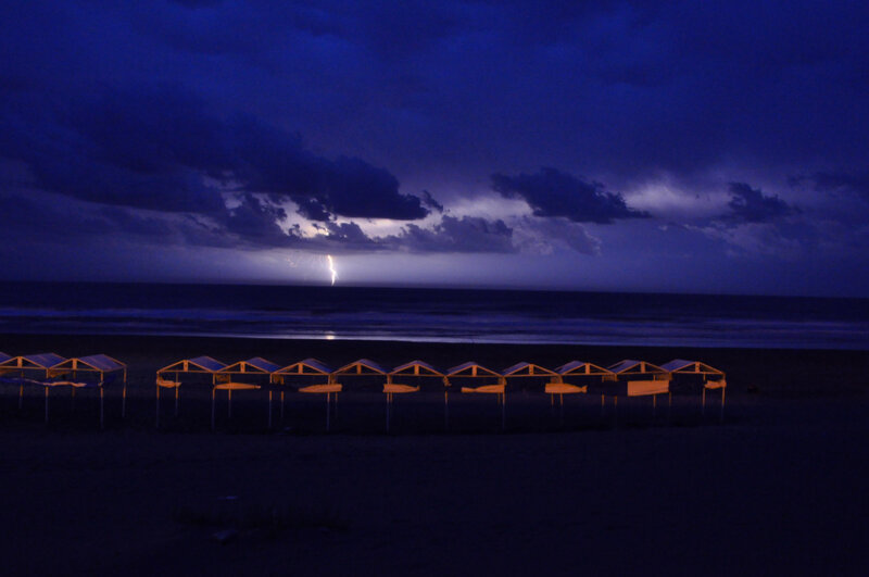 Lightning over Ocean — Blue, Dramatic, Night, Photograph, Beach