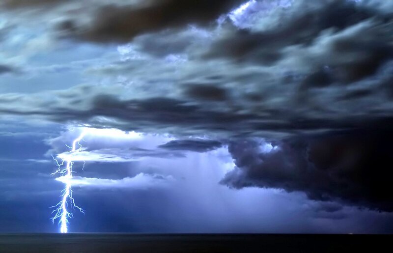 Lightning over Ocean — Blue, Dramatic, Night