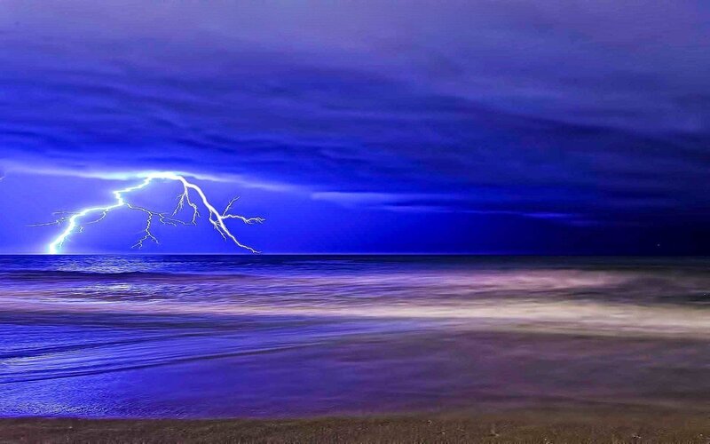 Lightning over Ocean — Blue, Dramatic