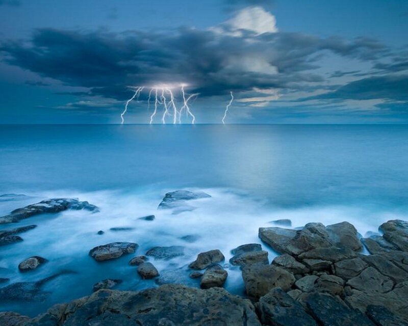 Lightning over Ocean — Blue