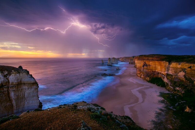 Lightning over Ocean Cliffs — Purple