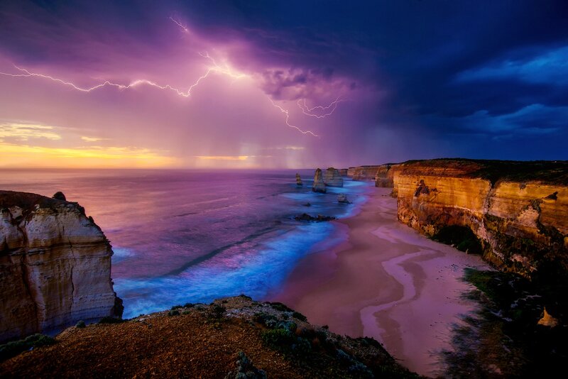 Lightning over Ocean Cliffs