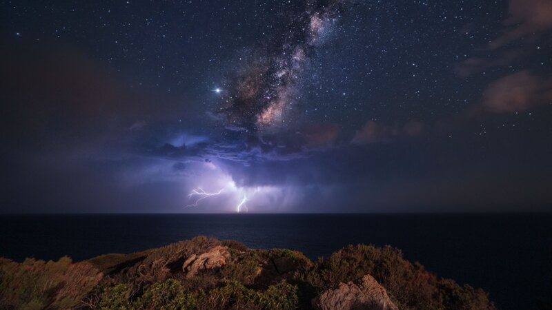 Lightning over Ocean — Dark Blue, Dramatic, Night
