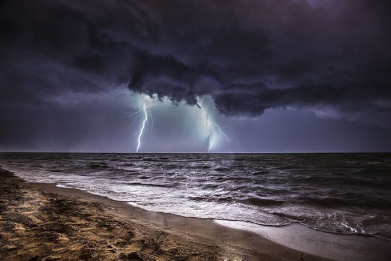Lightning over Ocean — Dark Gray, Dramatic