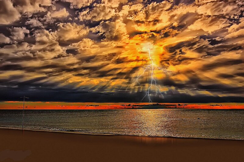 Lightning over Ocean — Orange