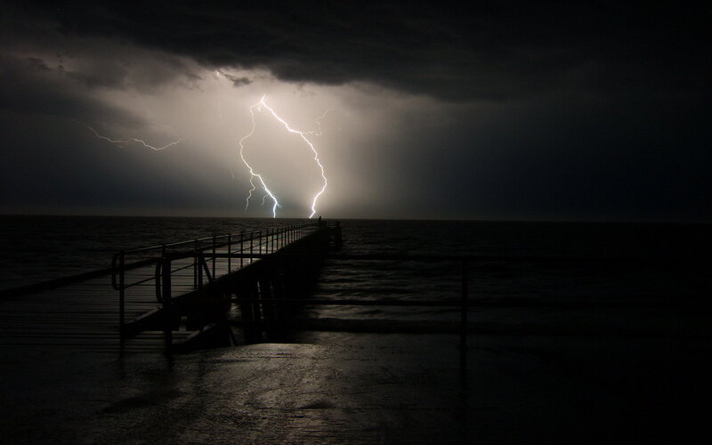 Lightning over Pier — Black
