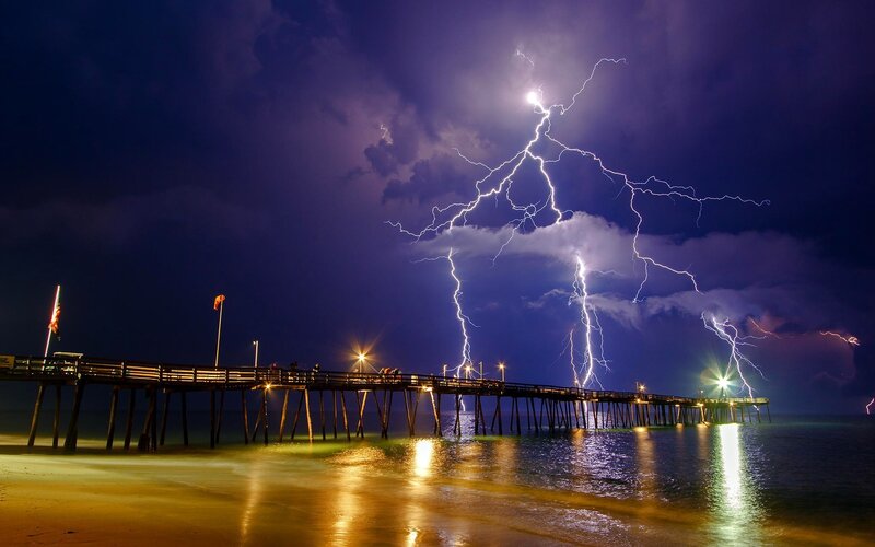 Lightning over Pier — Purple