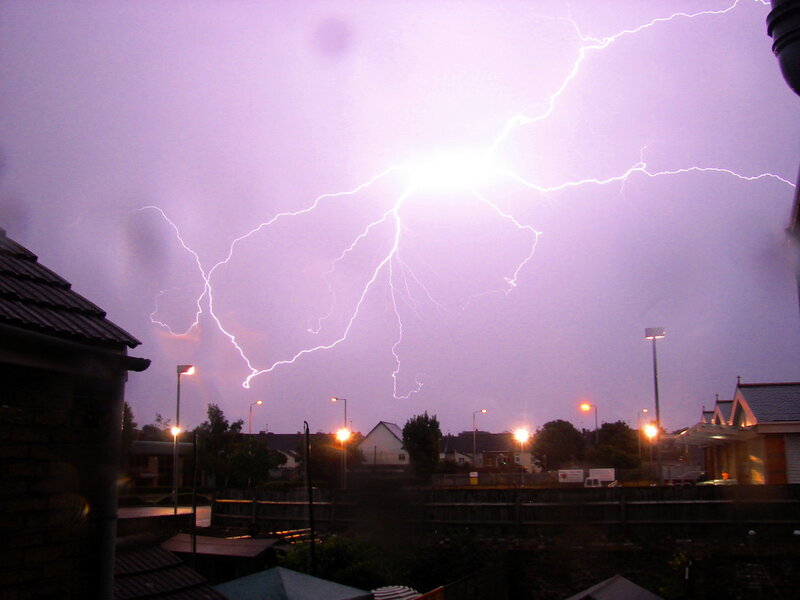 Lightning over residential area
