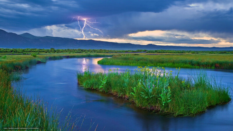 Lightning over River — Blue, Dramatic