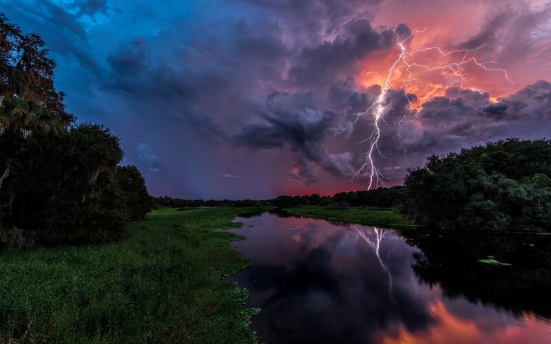 Lightning over River — Purple, Dramatic