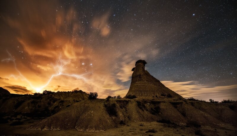 Lightning over Rock Formation