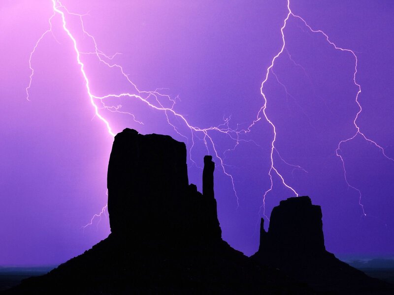 Lightning over rock formations