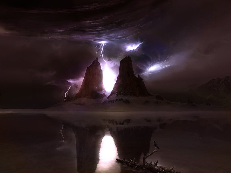 Lightning over Rock Formations — Purple, Dramatic
