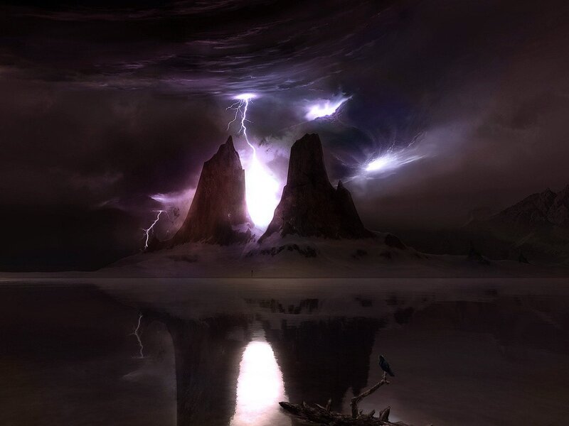 Lightning over Rock Formations — Purple