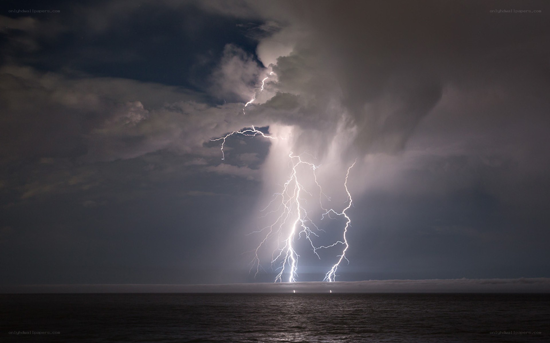 Lightning over the ocean